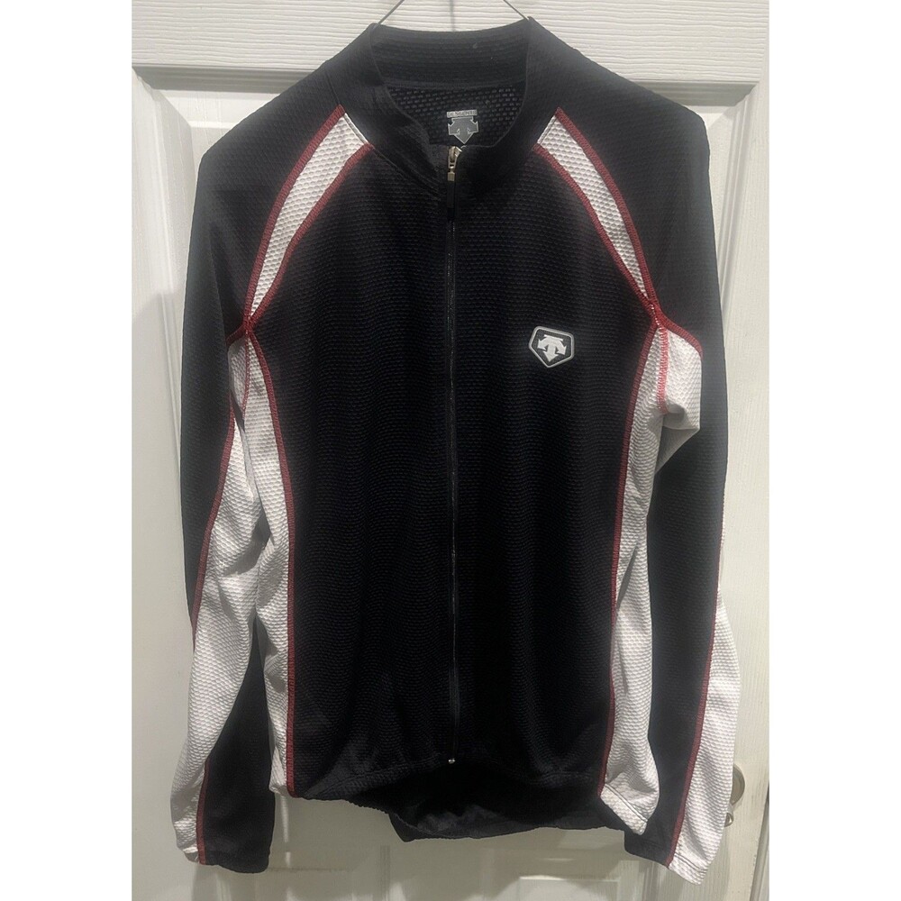 Descente Black Gray Red Full Zip Long Sleeve Cycling Jacket Rear Pocket Size L